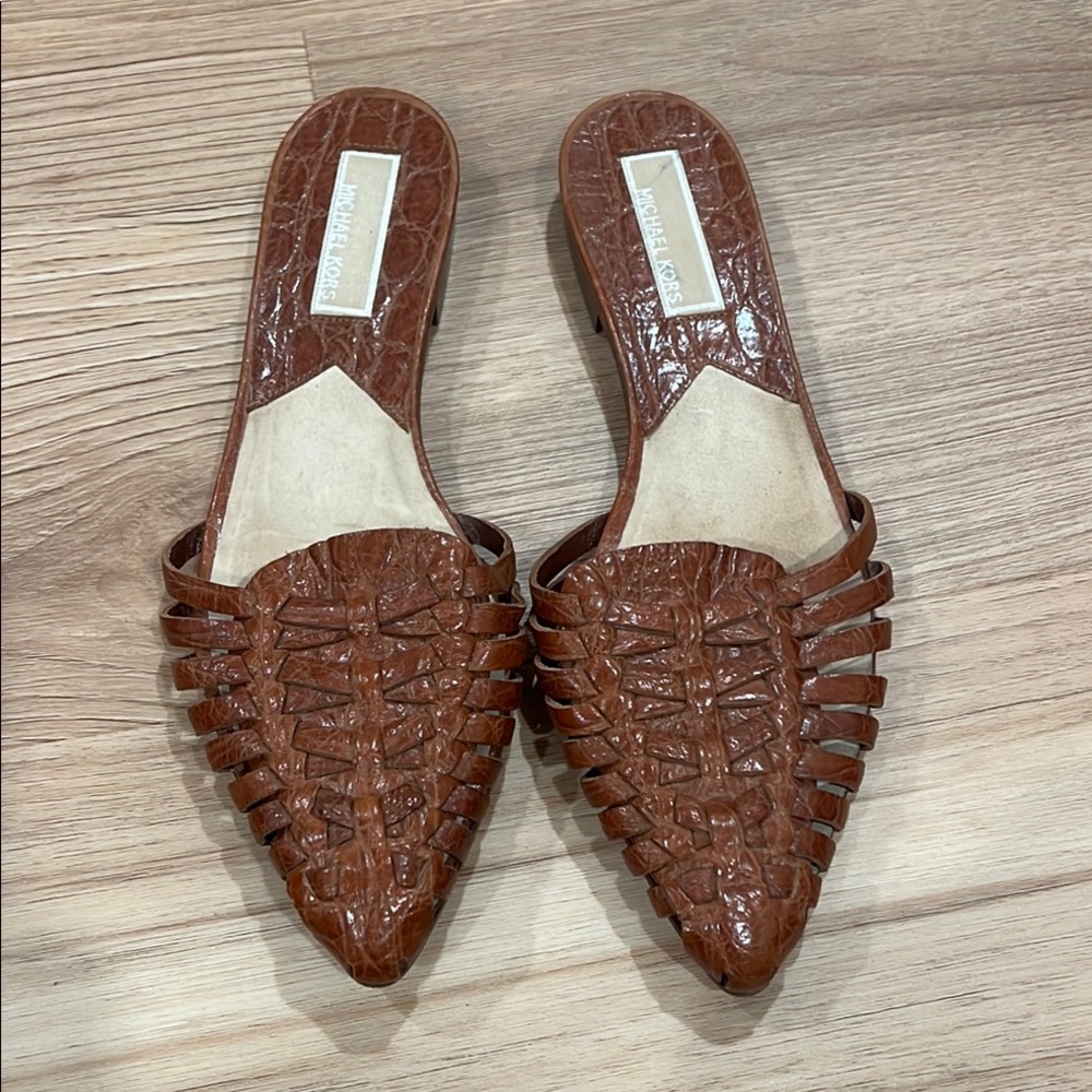 Michael Kors Brown Woven Leather Mules 7
